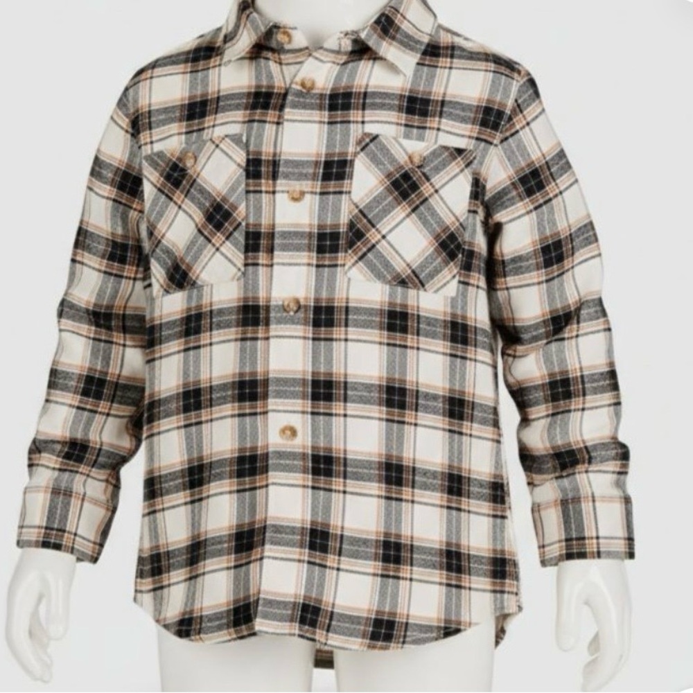 Epic Threads Kids Boys Ivory Plaid Button-Down Flannel Shirt Top NWT